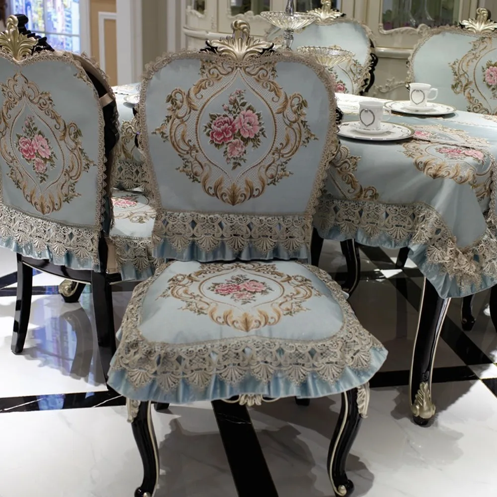 

Noble Luxury Precision Embroidery Jacquard Table Cloth Non-slip Chair Cover Table Flag Dining table set Royal Blue Decoration A1
