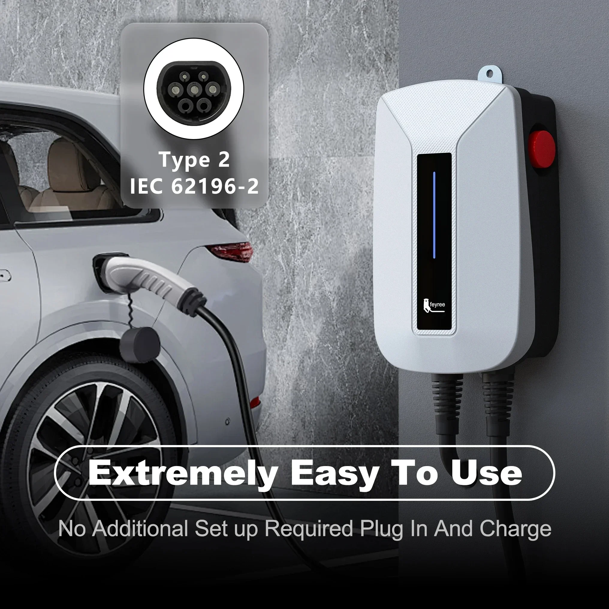 EV Charger Type2 Cable EVSE Wallbox 32A 7KW IEC62196-2 Socket 1Phase 5m Cable Wallmount Charging Station For Electric Car