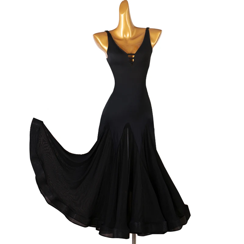 

Waltz Ballroom Competition Dress Standard Dance Performance Stage Costume Chiffon Big Swing Sexy Back V Neck Women Evening Gowns
