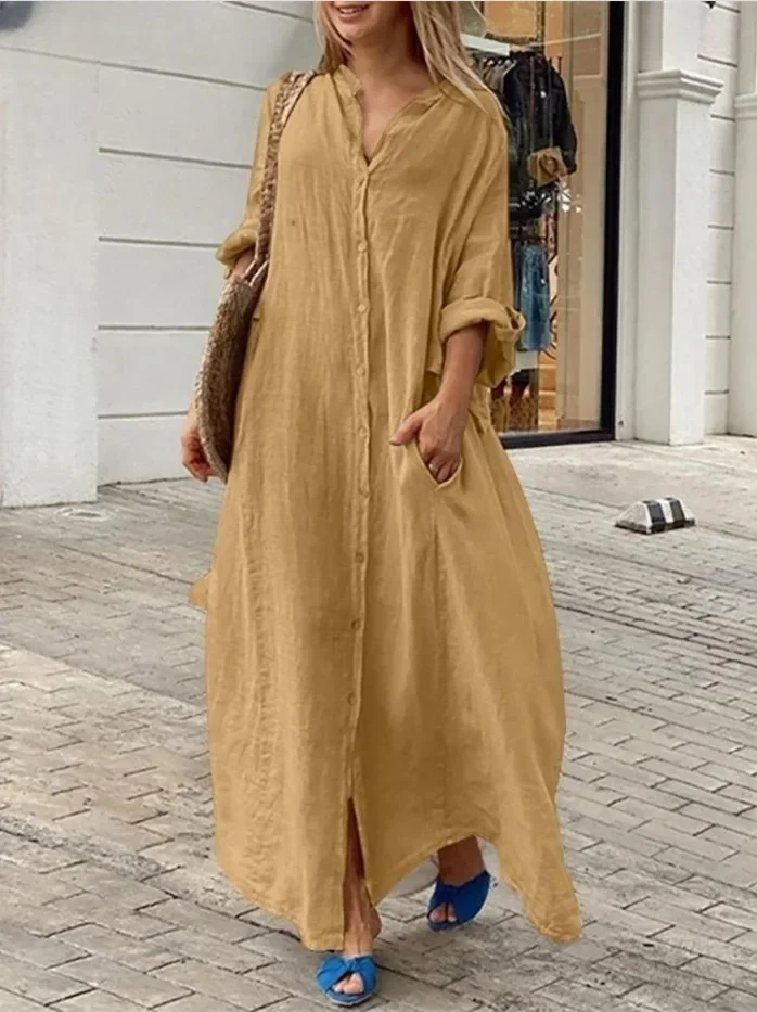 2024 Spring Cotton Linen Oversize Women Dress Long White Button Loose  Dresses Female New Casual Trendy Elegant Ladies Clothes - AliExpress  200000345