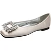 2023 Spring/Summer New Fashion Rhinestone Square Button Flat Bottom Shoes Satin Shallow Mouth Square Head Casual Women's Shoes 6