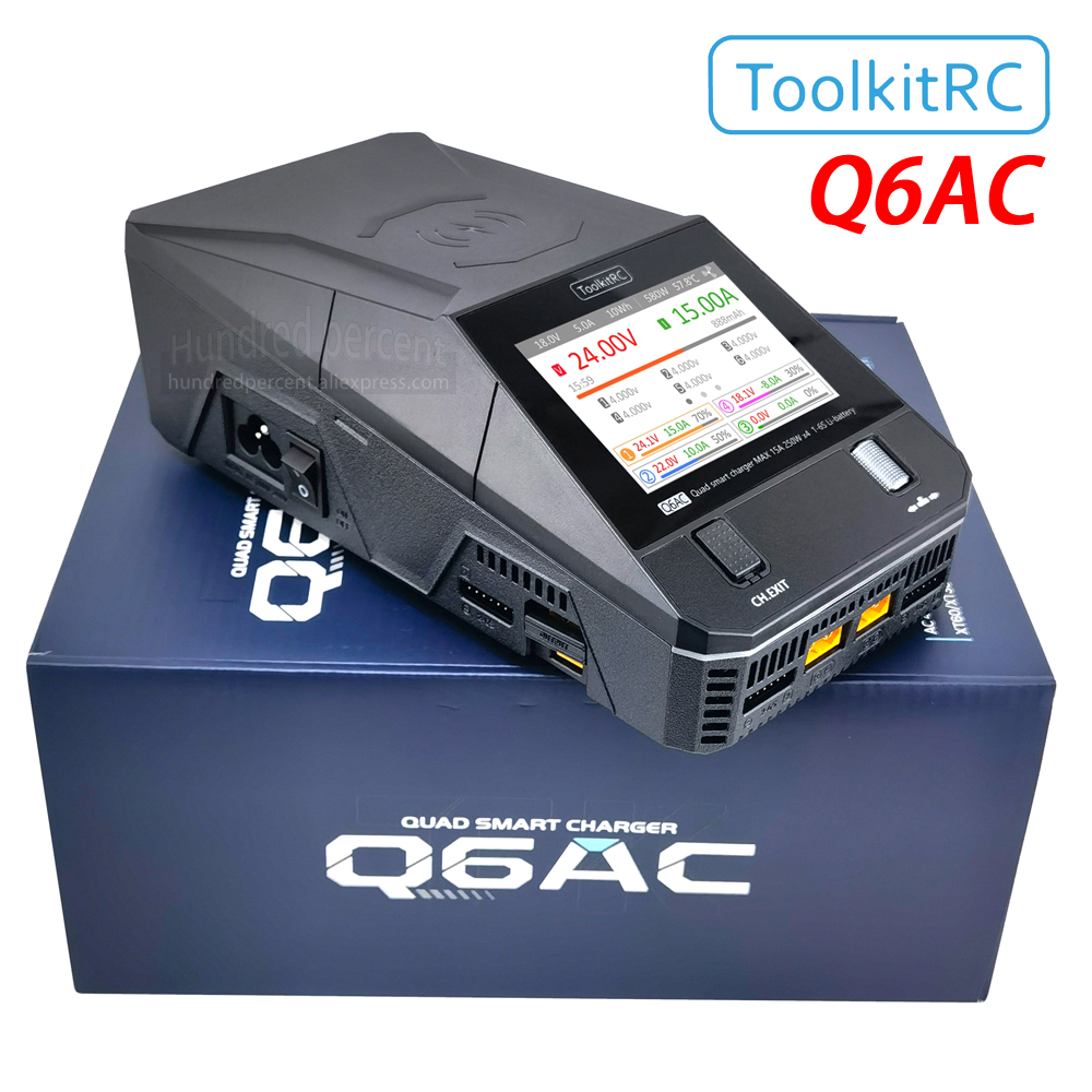 ToolkitRC Q6AC Charger AC 400W/DC 1000W 4CH output Built-in 65W USB A/TYPEC Output ,LiPo, 1-6S,NiMH 1-16S,PB 1-10S Charger IPS