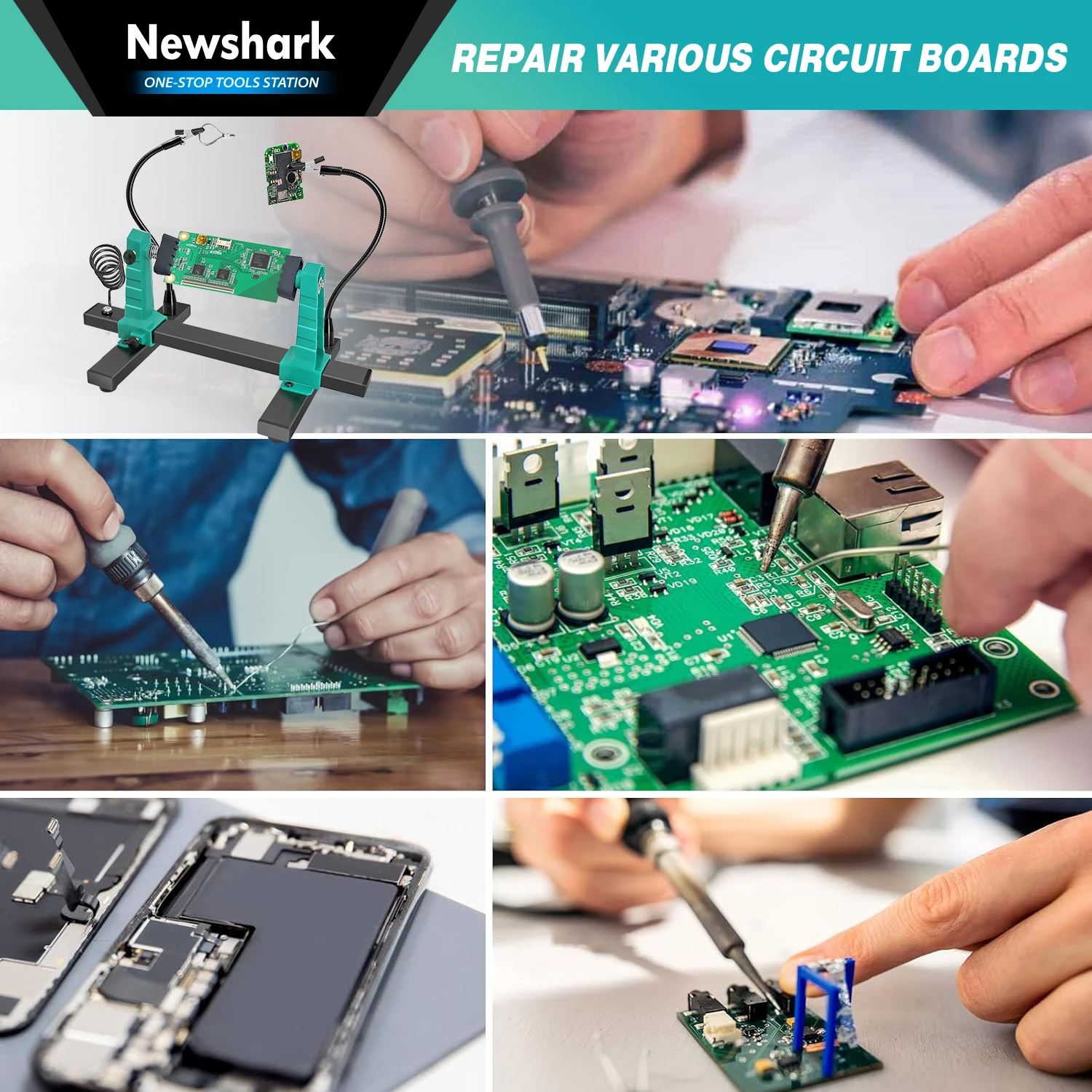 메탈 360 °   회전 조절식 PCB 홀더 지그 납땜 스탠드 클램프 회로 기판 조립용 수리 도구