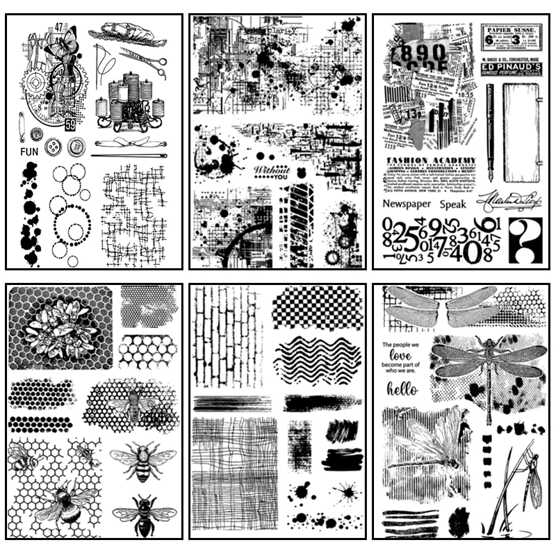 Background Theme Silicone Clear Stamps Watercolor Honeycomb Texture Transparent Rubber Seal Stamp For Decor Scrapbooking Journal,clear stamps clear rubber stamps