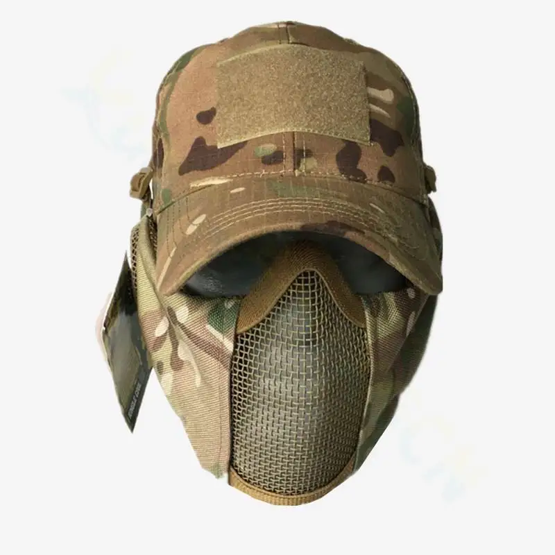Tactical Airsoft Military Mask Half Face Strike Metal Mesh Protective Skull Mask & Cap Ear protection Hunting Accessories tactical hat
