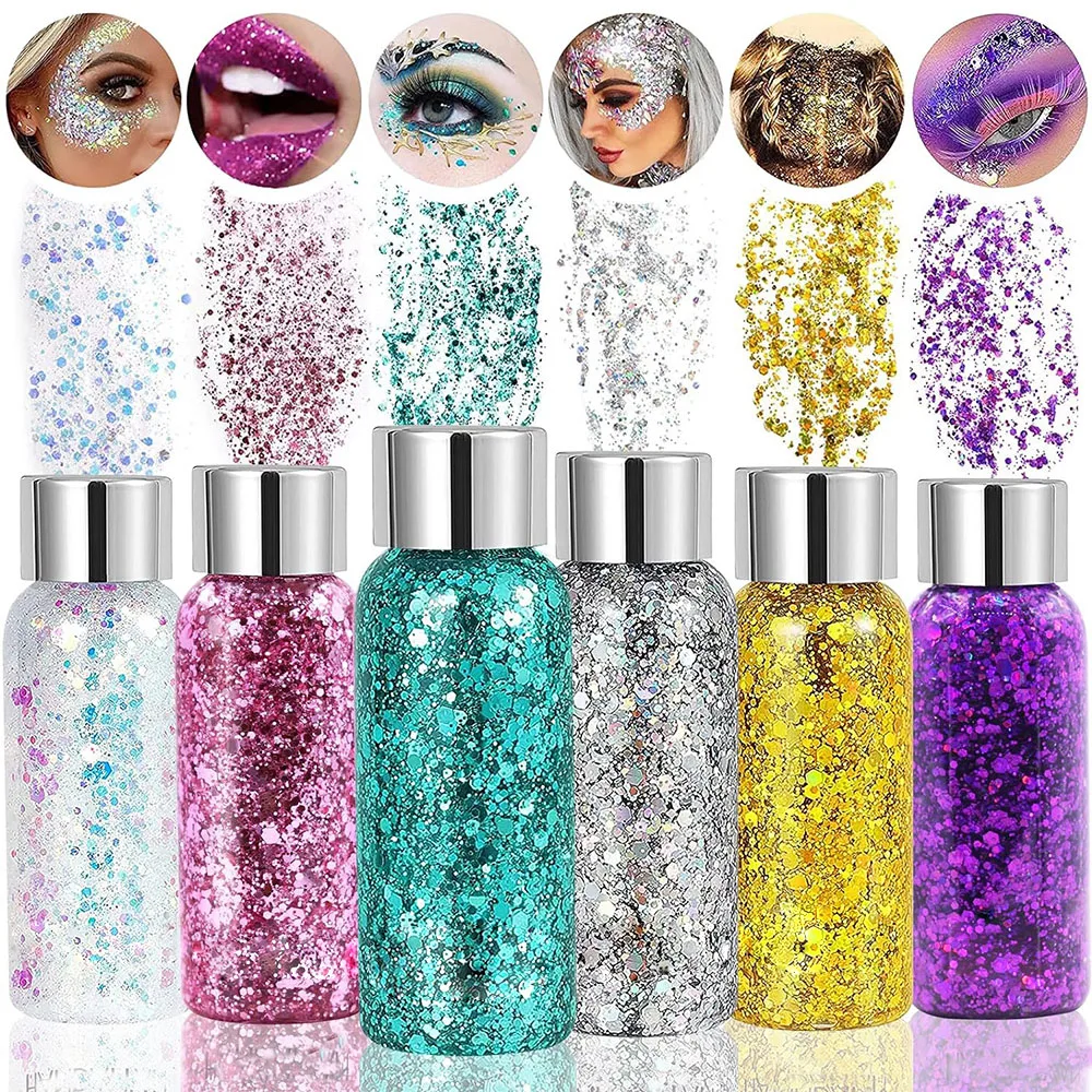 9 Pack Body Glitter Gel Face Hair Nail Lip Glitter Gel Lasting Sparkling Liquid Eye Shadow For Festival Party Glitter Bar Makeup