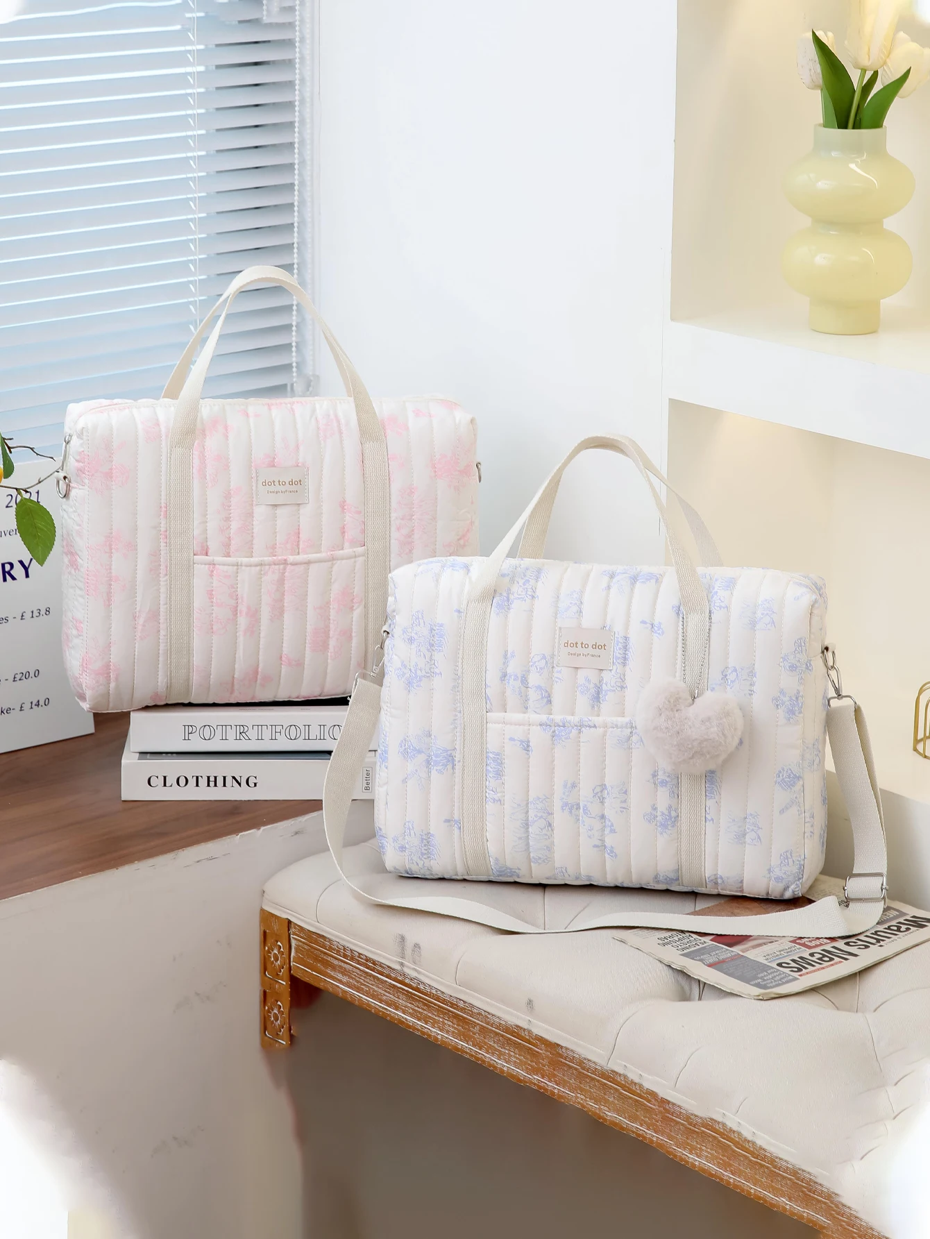 Korean Ins Style Women Travel Luggage Duffel Bag Large Capacity Lightweight Cotton Floral Printing Baby Nappy Bag Diaper
