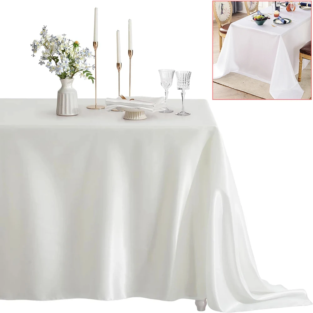 

Rectangle Satin Tablecloth Wedding Table Cloth White for Christmas Baby Shower Birthday Events Banquet Decor Home Dining Table