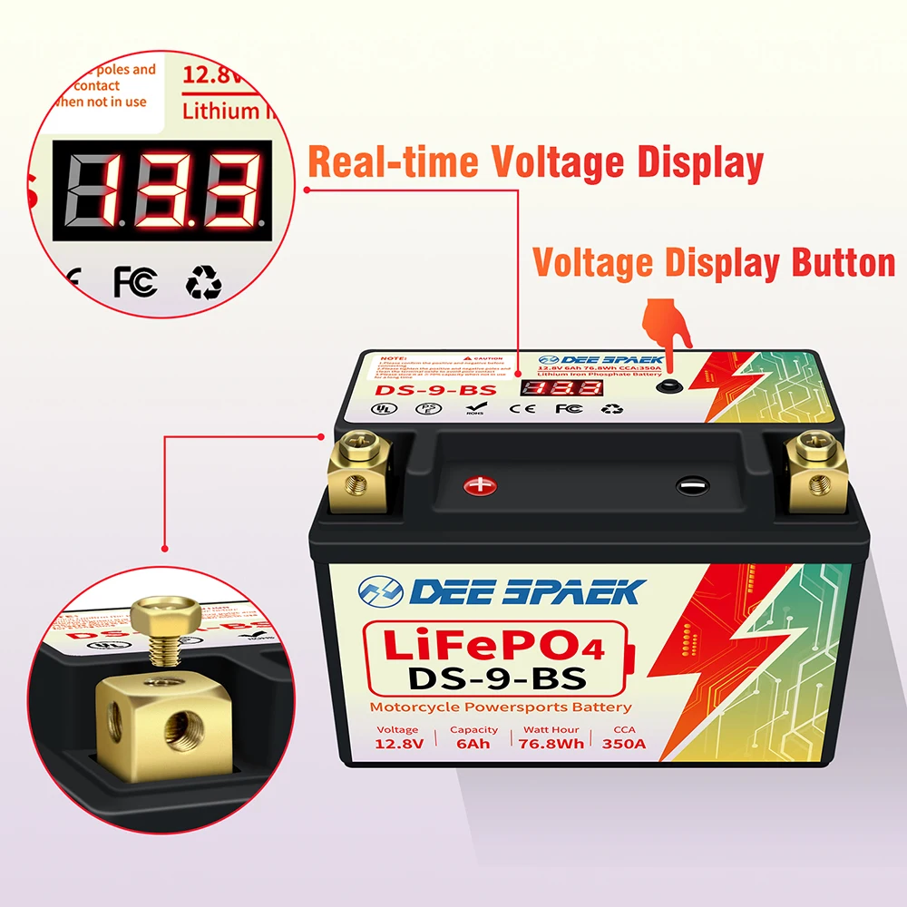 Europa Stock Ytx9-Bs 12V Cca 350A 6Ah Lifepo4 Moto Starter Scooter Batteria Al Litio Con Bms Per Atv Jet Ski