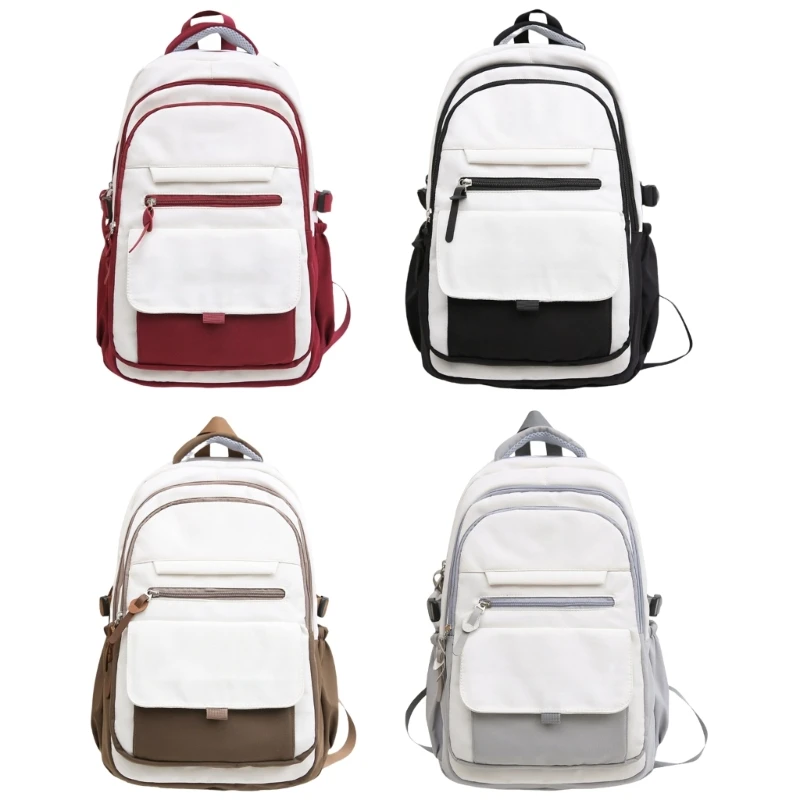 

Fashionable Japanese Nylon Backpack with Adjustable Straps Contrast Color Letters School Bag for Students and