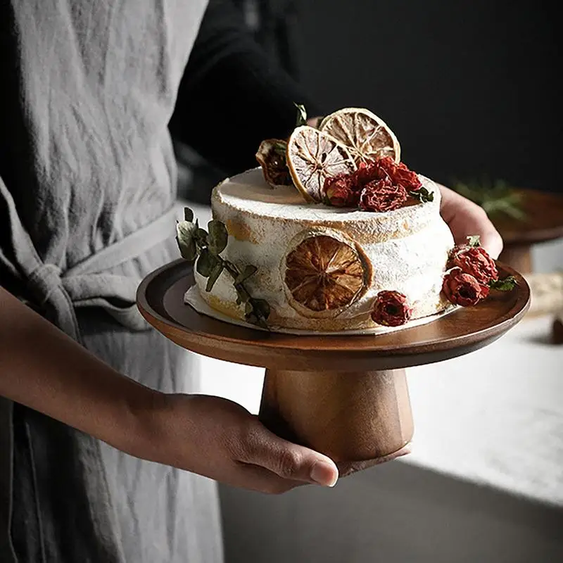 

wooden dessert plate wood stand cake tray cake dish High Stand Snack Dish Wedding Dessert Candy Dried Fruit Tray Display Stand