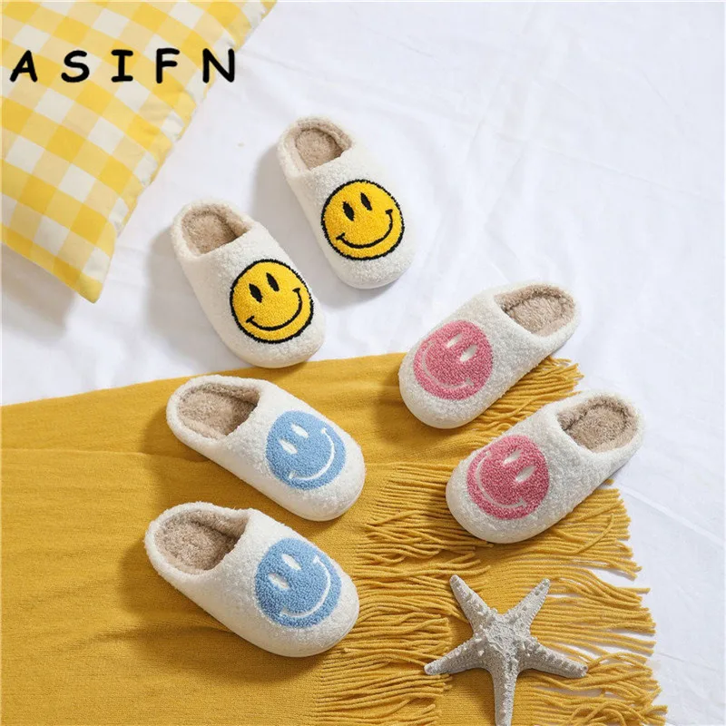Smile Face Kid Slippers Popular Girl Kids Size Warm Cute Happy Fuzzy Smile Slipper Plush Soft Indoor Home Child Shoes