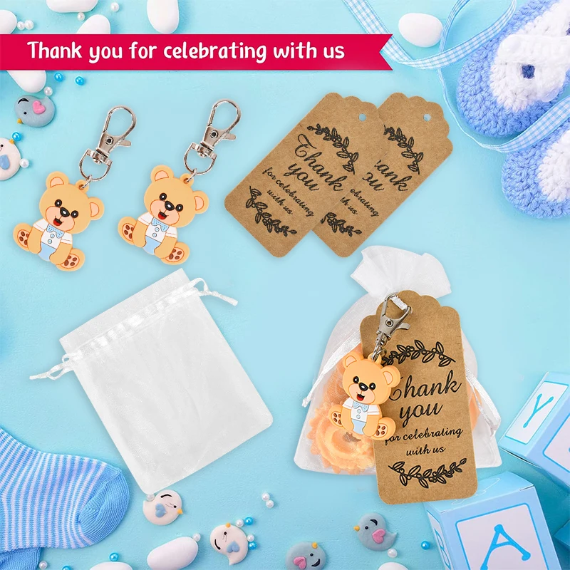 10–30 Sets Babyparty-Souvenir-Organza-Geschenkbeutel mit Dankeschön-Tag, Bären-Schlüsselanhänger, Mädchen, Jungen, Geschlecht offenbaren, Geburtstagsparty-Gefälligkeiten – Detail 3