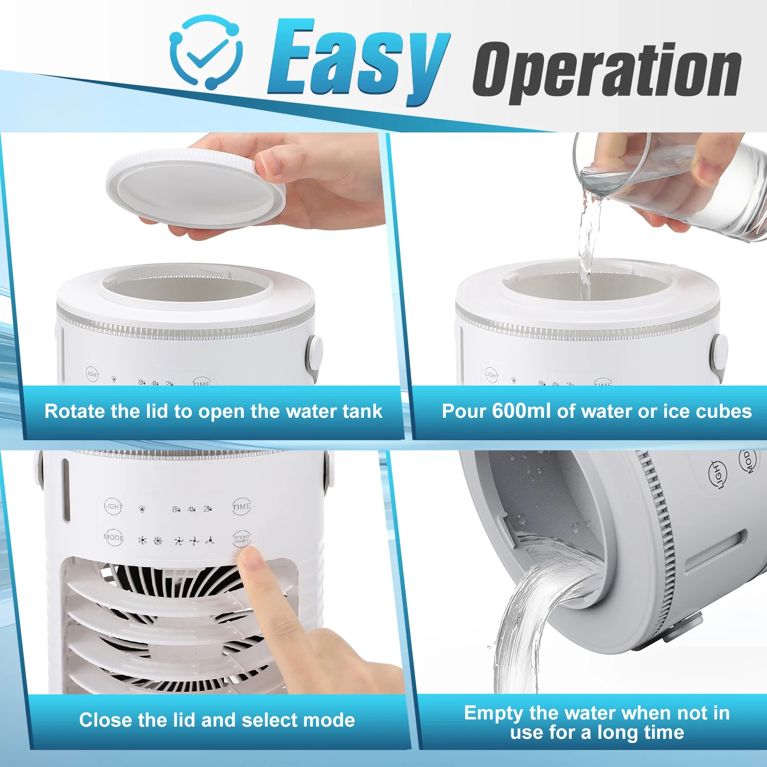 Portable Water Cooling Fan Small Air Humidifier Air Conditioner Water Mist Cooling 4 Speed Fan With Night Light For Home Office