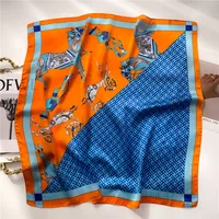 70x70CM Orange Scarf Pony Color Block Silk Square Scarf Shawl All-match High-end Ladies Headscarf New Decorative Foulard Scarves 1