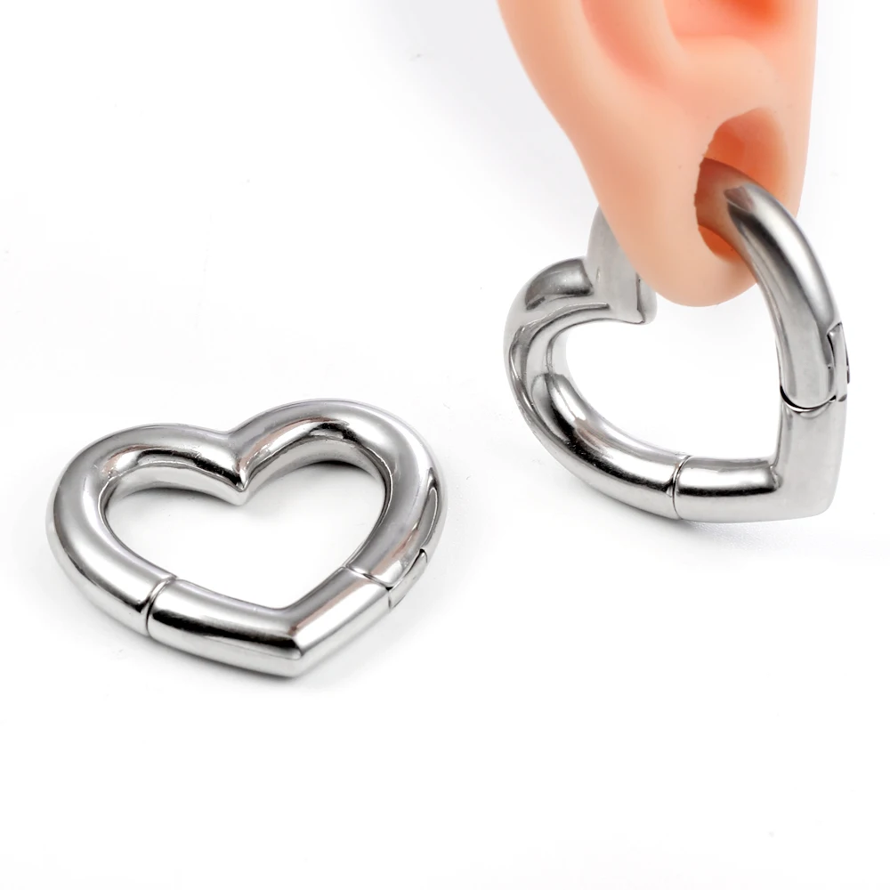 Casvort 2 PCS Peach Middle Heart Ear Weights Hangers Ear Gauges Plug 316 Stainless Steel Piercing Women Wedding Body Jewelry