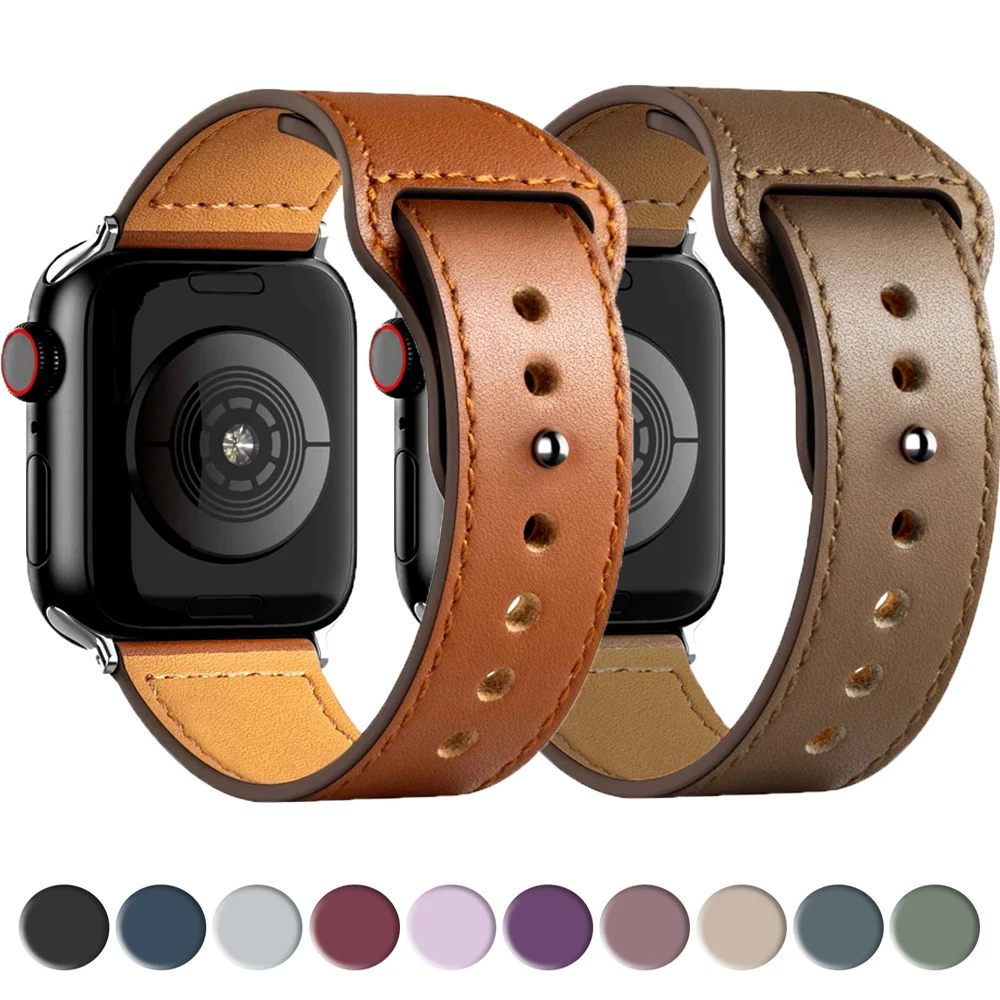 

Кожаный ремешок для Apple watch Ultra 2, спортивный браслет для iWatch series 9 8 7 3 4 5 6 se, 49 мм 41 мм 40/38 м 42 мм 45 мм 44 мм