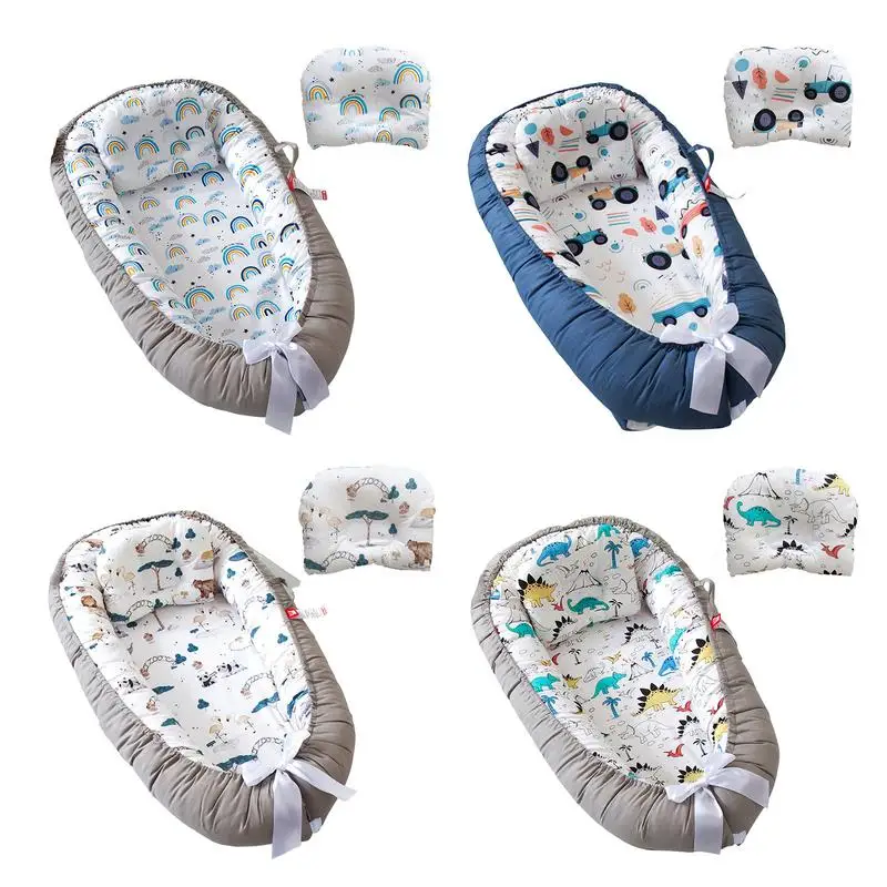 

Baby Nest Bed With Pillow Portable Baby Lounger Adjustable Newborn Lounger Travel Crib Soft Breathable For Newborn Bed Bumper