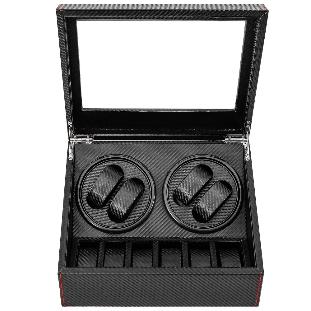Watch Winder, Carbon Fiber Display Box Case, 4+6 Luxury Silent Watch Mover for Christmas/Anniversary Gift