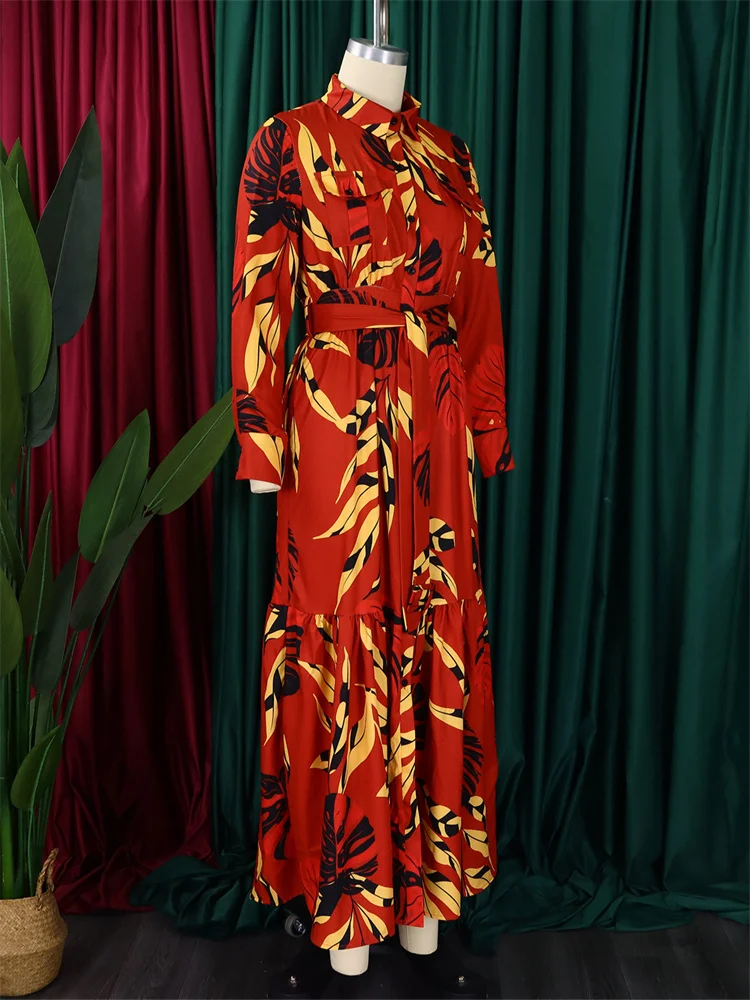 Wmstar Women Dress Spring Casual Floral Print Single Breasted Long Sleeve Turn-down Collar Female Evening Maxi Shirt Dresses