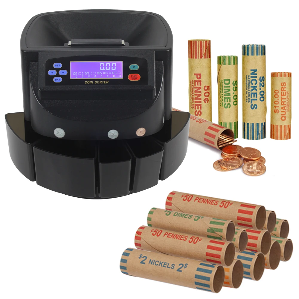 

USD Coin Counter Machine Electronic Automatic Coin Sorter and Wrapper/Roller Equipment Counting 300 Pieces/Min XD-9005