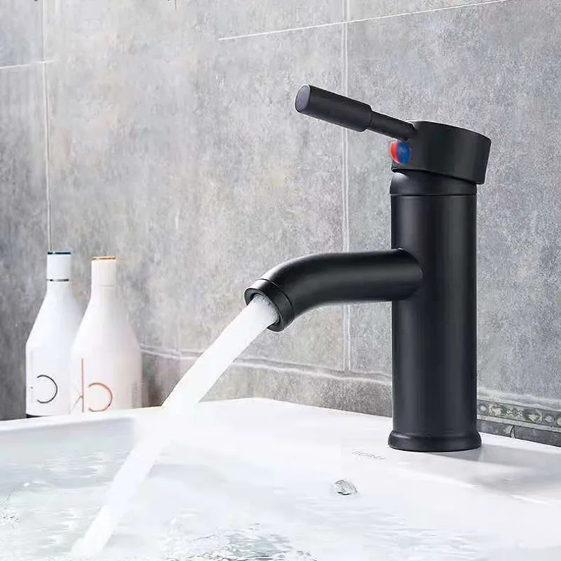 

Black Paint Bathroom Basin Faucet Single Lever Hot Cold Water Mixer Tap Stainless Steel Vessel Sink Tap One Hole Toilet Tapware
