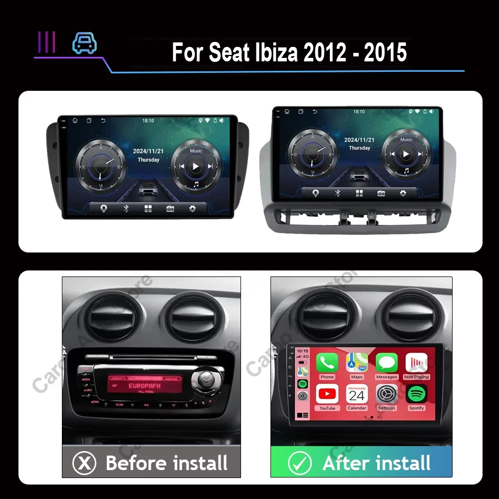Radio para coche Android 16 para Seat Ibiza 2012 - 2015, reproductor Multimedia de vídeo, navegación GPS, WIFI, CarPlay, estéreo inalámbrico para coche, No 2Din 2