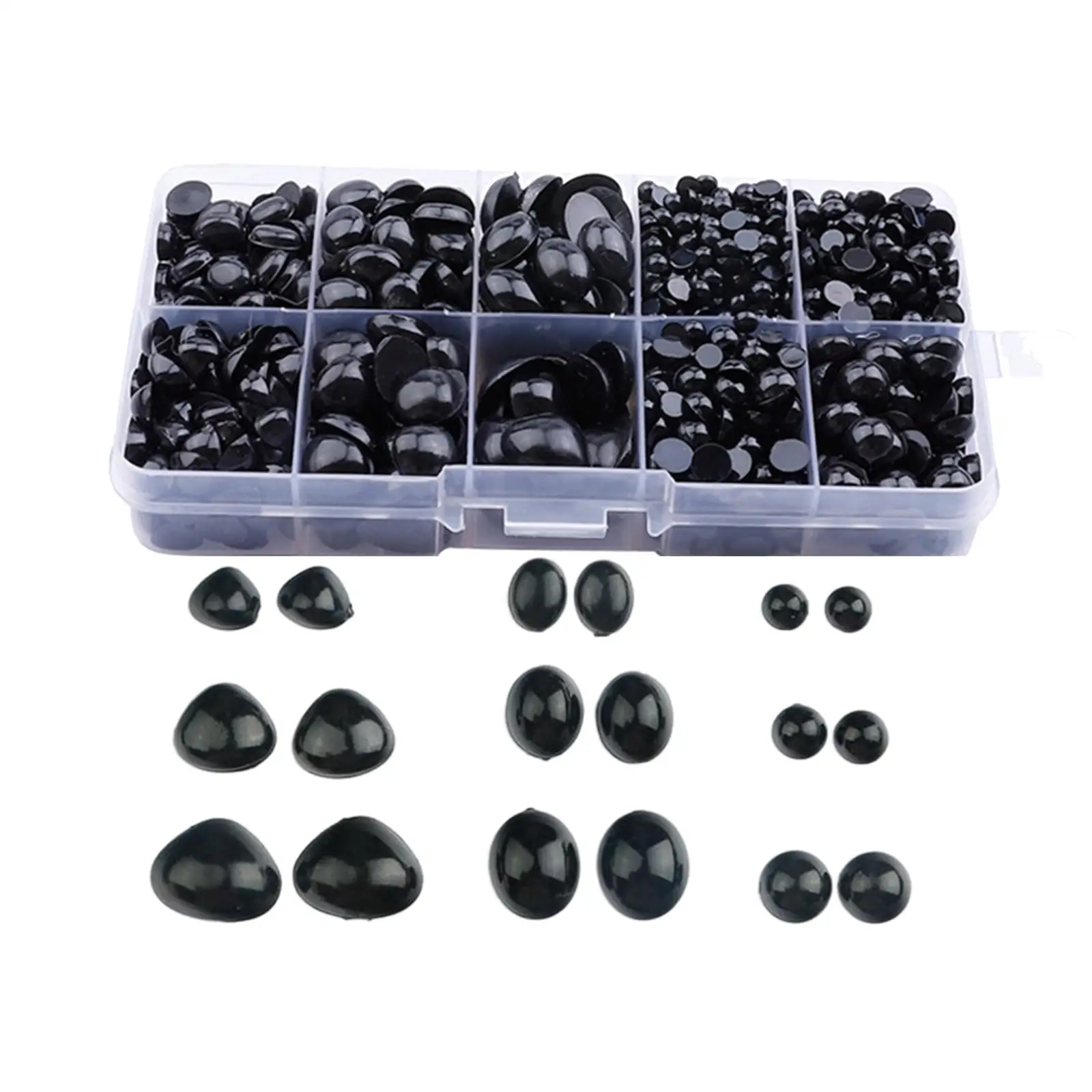 Craft Doll Eyes 1000Pcs Black Plastic Safety Eyes and Noses DIY Crafts Half Round Cabochons Flat Bottomed Eyes Craft Doll for Bear Puppet