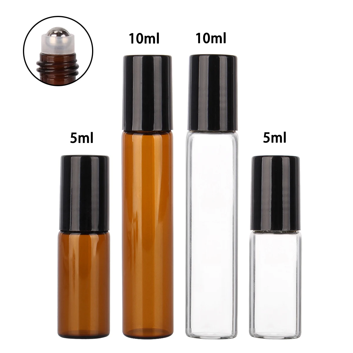 5 Pieces 5ml/10ml Amber/Transparent Glass Roll on BottlesStainless Steel Roller Ball for Aromatherapy Portable Trave