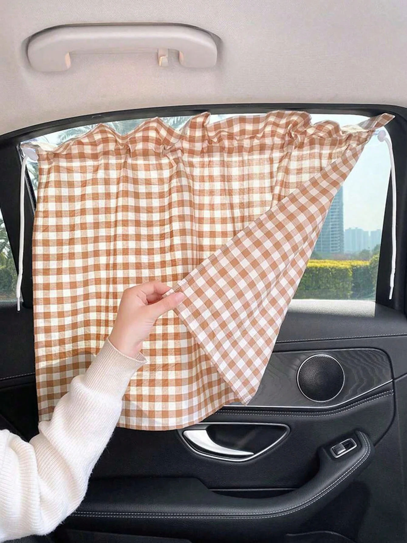 1PC Little Bear Grid Car Curtain Children's Car Sunscreen Curtain Baby Light Blocking Interior Sunscreen Par