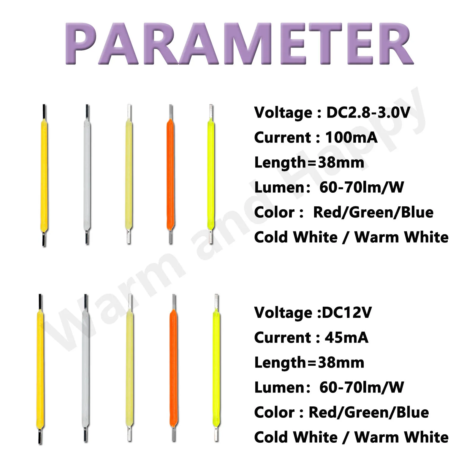 LED Lamp Parts 10pcs Edison Bulb LED Filament Lamp 38mm DC3V DC12V LED Bead Incandescent Light Accessories Diode for holiday lighting DIY