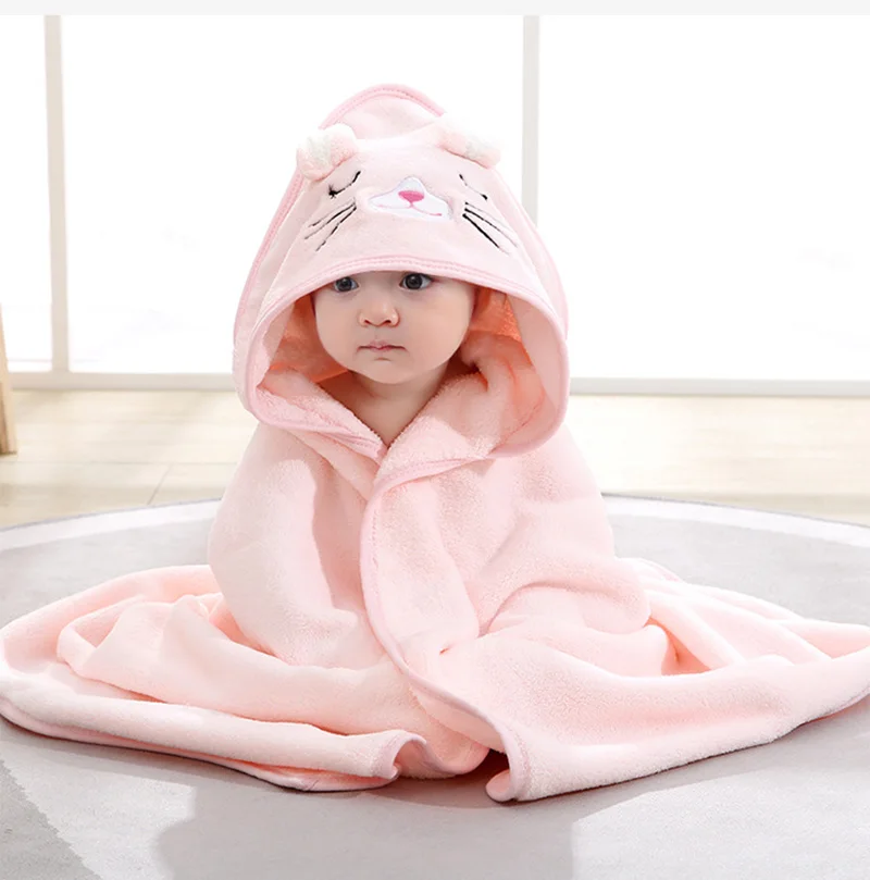 Pink Cat Cartoon Hooded Baby Bath Towels