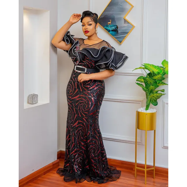 Kevwe Ruffle Sleeve Sequin Dress