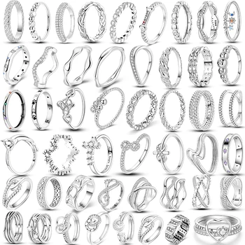 Original 925 Silver Sparkling Zircon Ring Stackable Classic Shine Stone Round Rings For Women Wedding Anniversary Jewelry Gift