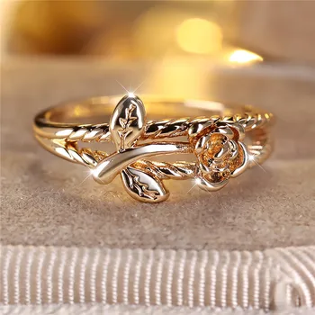 Cute Female Small Flower Engagement Ring Vintage Gold Color Wedding Jewelry For Women