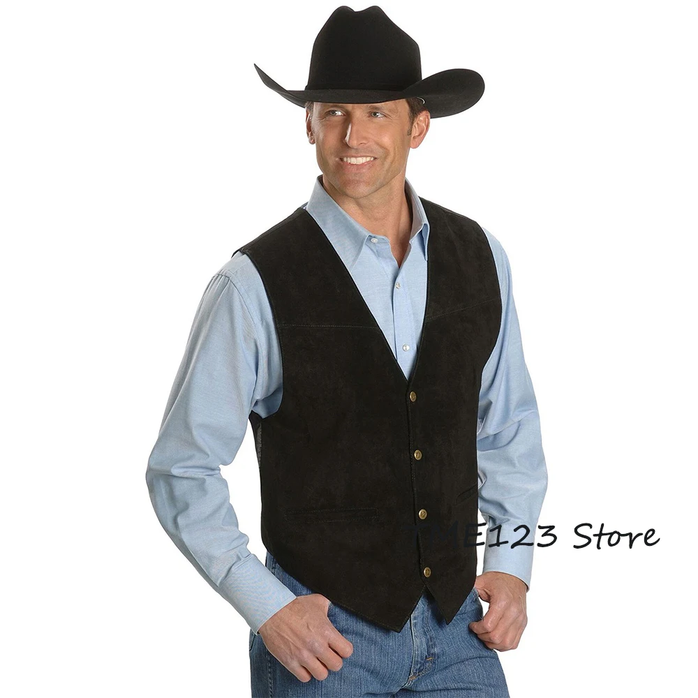 Classic Mens Vests Suede Suit Business Vest Punk Waistcoat Jacket Brown Black Victorian Style Groomman Clothing For Wedding Man
