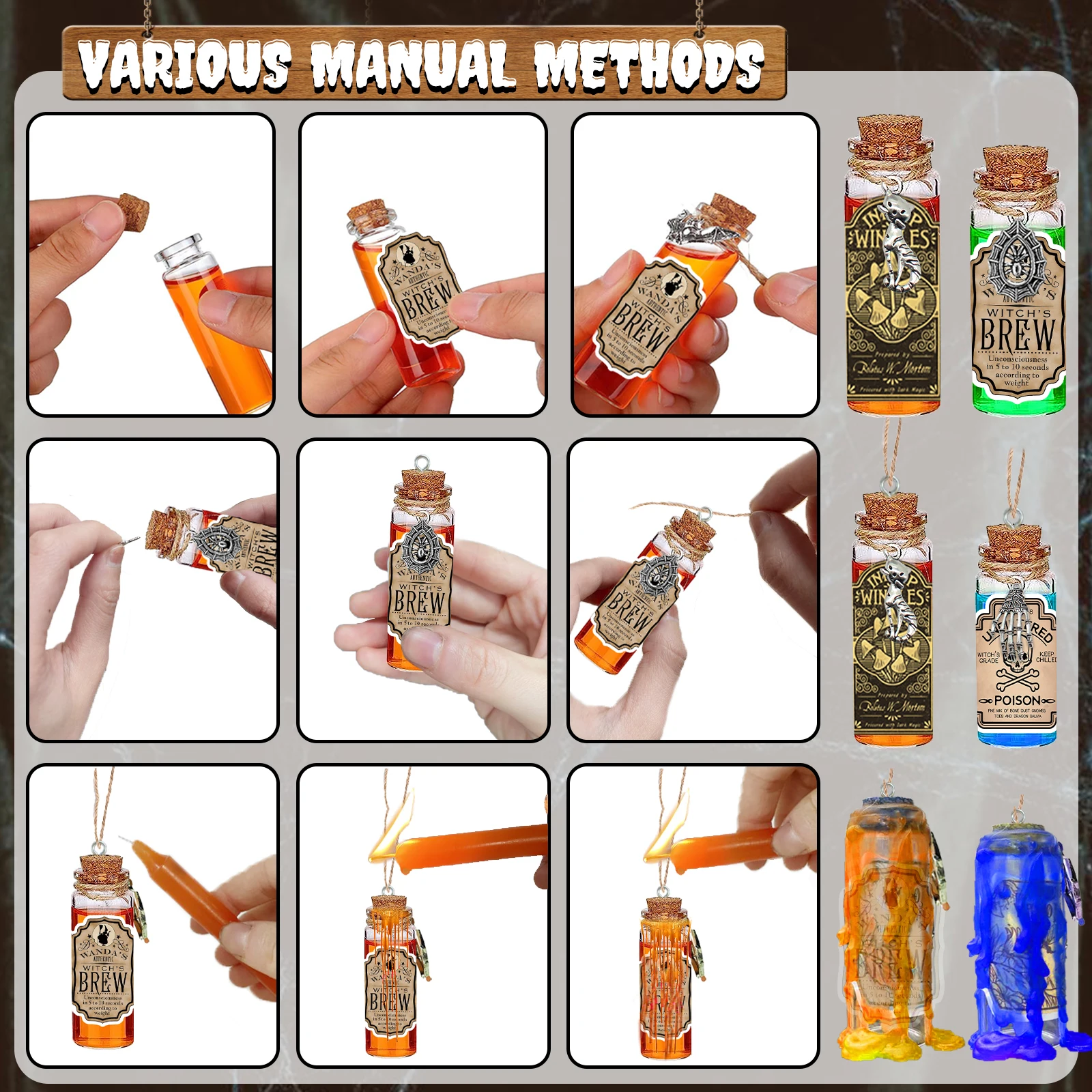 174 Pcs Halloween Potion Bottles with Cork, Halloween Decorations Indoor Witchcraft Supplies Apothecary Bottles with