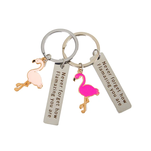 Never Forget How Flamazing You Are Stainless Steel Flamingo Pendant Keychain