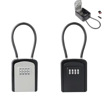 4 Digit Code Box Free Installation Outdoor Password Key Box Extended Locking Hook Steel Wire Hanging Key Storage Waterproof Key 1