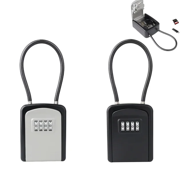 4 Digit Code Box Free Installation Outdoor Password Key Box Extended Locking Hook Steel Wire Hanging Key Storage Waterproof Key 1