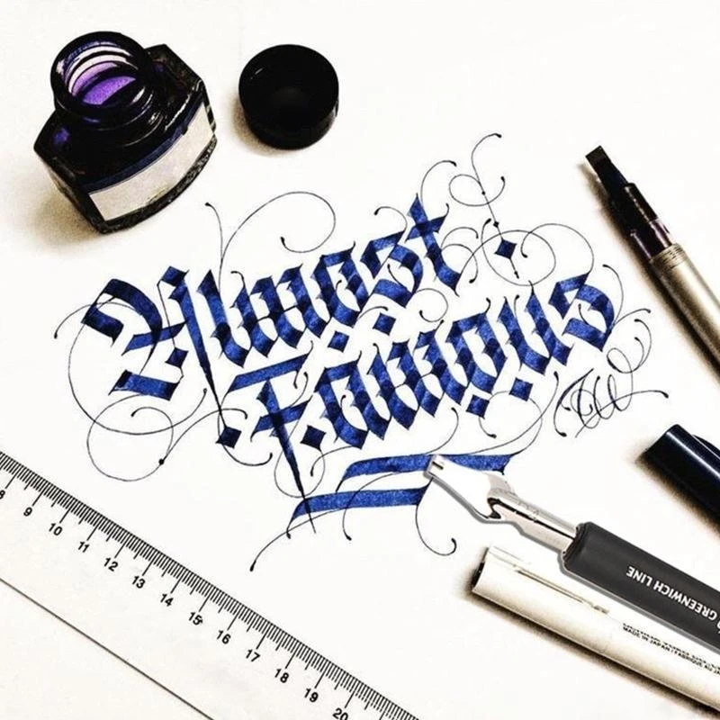 English Calligraphy Pen with 5 Various Flat Nibs 1 Holder Comic Dip Pen Set for Painter Teacher Calligraphy Beginners