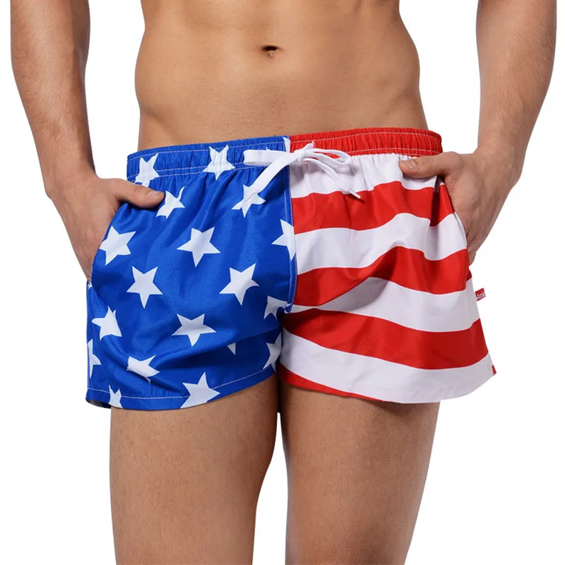 SummerMenBeachShortsSwimBriefsStripedSwimsuitsShortsBermudaSurfBoardSportswearGay