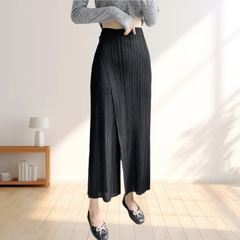 Miyake Summer New Pleated Straight Pants Loose Thin Casual Large Elastic Pleated Pants Female Commuter Clothing Wrinkle-Free