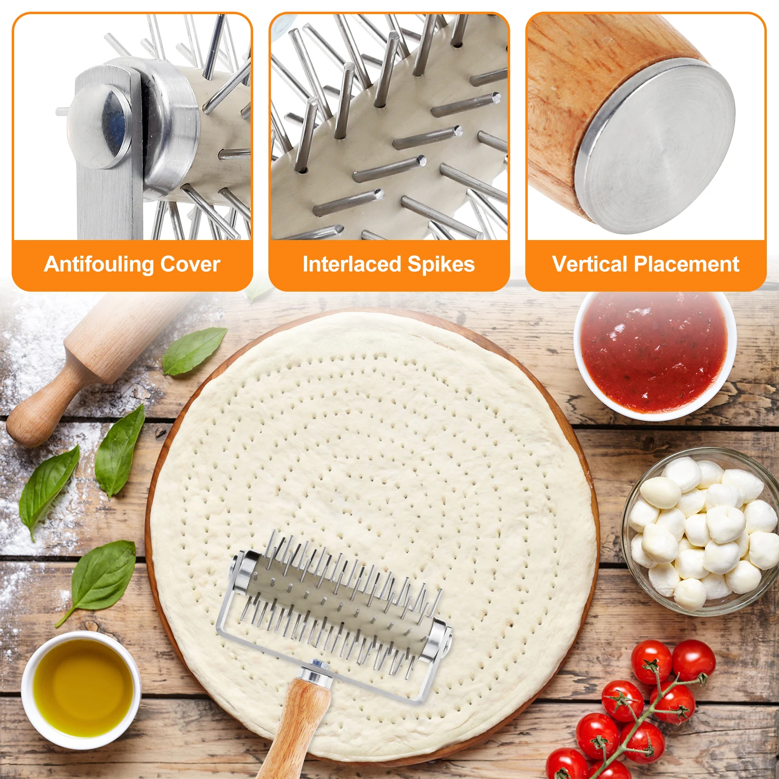Pizza Dough Roller Stainless Steel Pizza Dough Hole Maker Professional Pin Puncher Cookie Cake Pie Pastry Bread Pizza Roller Pizza Roller Pin