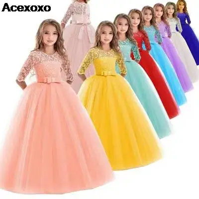 

Lace long sleeve flower girl skirt skirt edge Princess dress party dress
