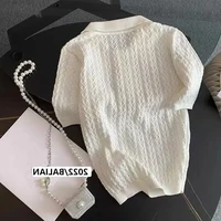 Ice Silk Polo Shirt Knitted Short Sleeve T-Shirt Summer Chic Thin Unique Jacquard Women Tops 2026 Korean Style Women’s Clothing - Image 6