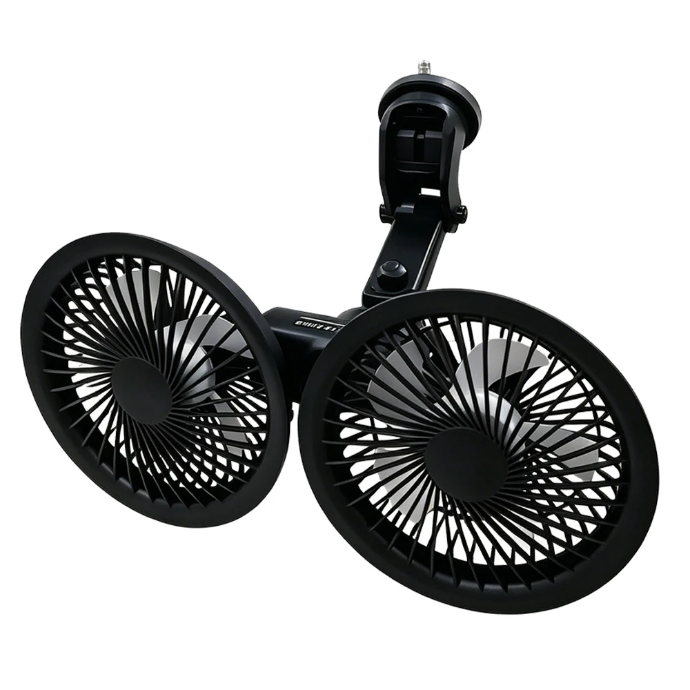 Portable Dual Head USB Car Fan with Suction Cup and 360° Rotation