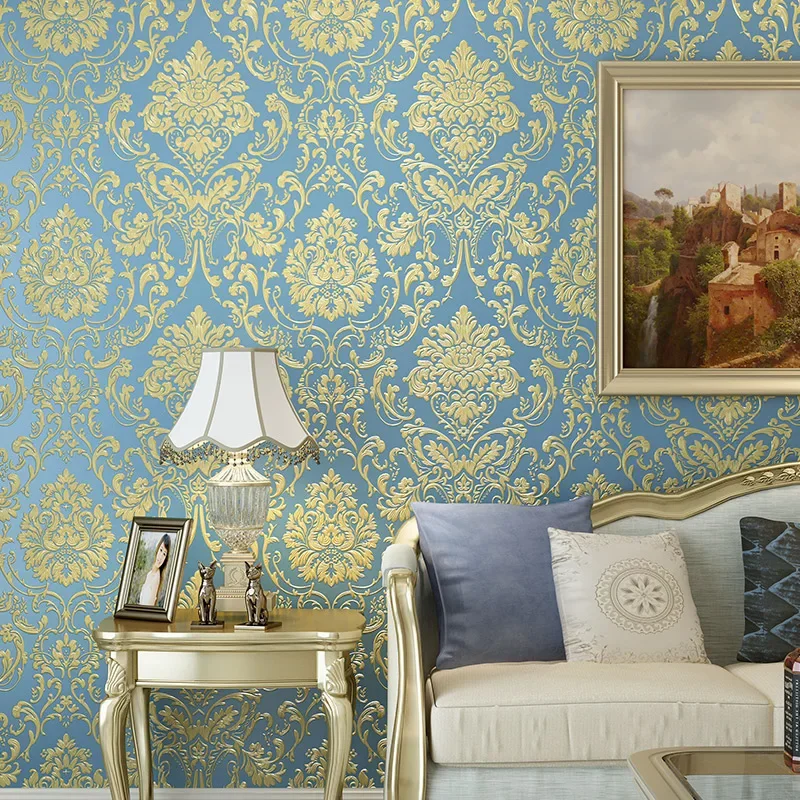 3d gravado damasco nao tecido papel de parede 01