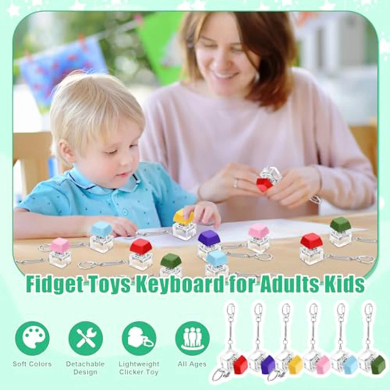 1/4/9Keys Finger Button Mechanical Keyboard Keycaps Keychain Fidget Toys Decompression Stress Relief Keyboard Clicker Kids Toy - 4