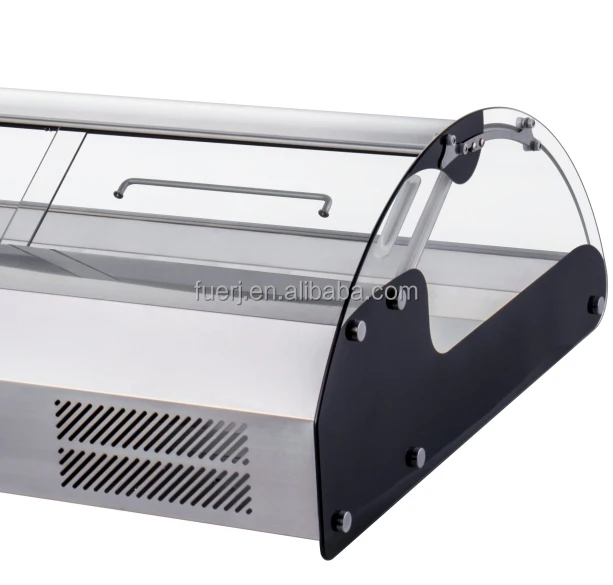 Curved Glass Countertop Display Cooler Direct Cooling Seafood Food Showcase Refrigerator